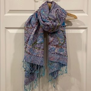 Raj Brand Blue and Purple Abstract Fringe Scarf